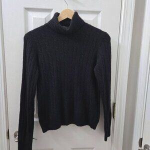 Vtg J.Crew Turtleneck Sweater S Black Cableknit Merino Wool Blend‎ Classic cozy
